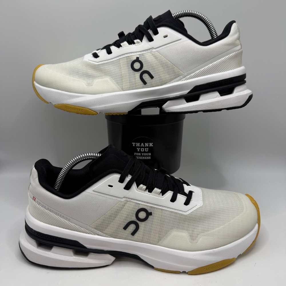 On Running Men's White Black Athletic Shoes with Gum Sole